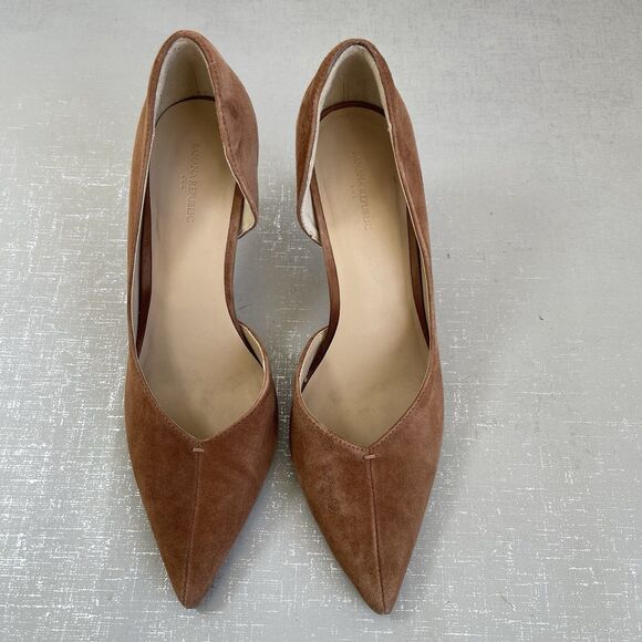 Banana Republic Brown Suede Pointed Toe Heels 9 M Preppy Party Classic Pumps - Picture 3 of 16